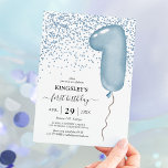 Kids Blue 1st Balloon Birthday Invitation<br><div class="desc">Cute kids first birthday invitation featuring a simple plain white background,  blue glitter,  a modern blue watercolor number 1 balloon,  and a elegant personalised birthday template that is easy to customise.</div>