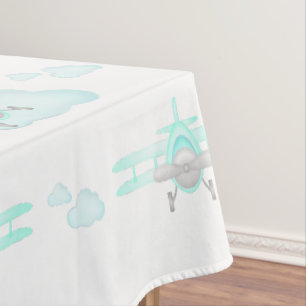 Kids Blue Airplane Flying Aviation Birthday Tablecloth