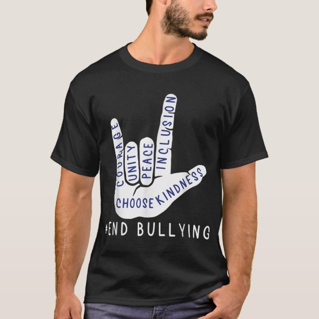 Kids Blue Anti Bullying Love Sign Language Bully P T-Shirt (Front)