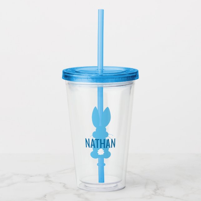 Kids Blue Bunny Silhouette Personalised Cute Acrylic Tumbler (Front)