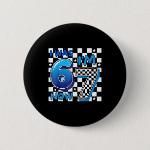 Kids blue checkered i was 6 i'm 7 funny 67 birthda cm round badge