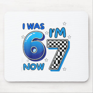 Kids blue checkered i was 6 i'm 7 funny 67 birthda mouse mat