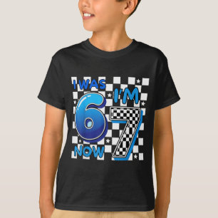 Kids Blue Checkered I Was 6 Now I&# ; m 7 Funny 67 T-Shirt