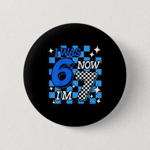 Kids Blue Checkered I Was 6 Now I'm 7 Birthday Boy Cm Round Badge