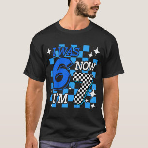 Kids Blue Checkered I Was 6 Now I'm 7 Birthday Boy T-Shirt