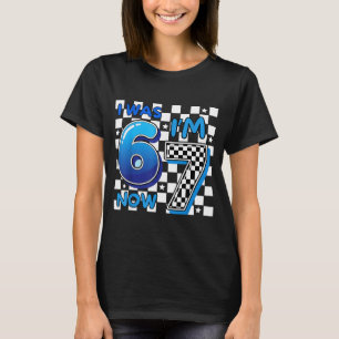 Kids Blue Chequered I was 6 IM 7 Funny 67 Birthday T-Shirt