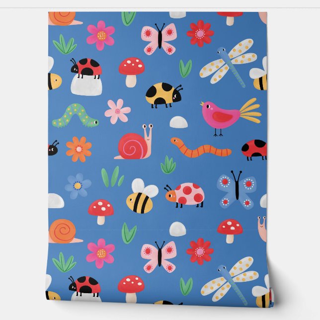 Kids Blue Insect Wallpaper (Unrolling)
