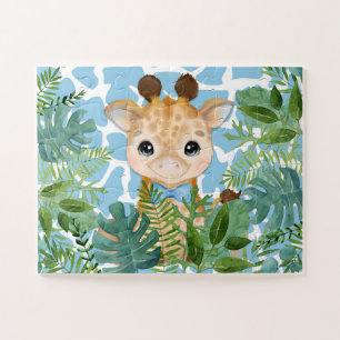 Kids Blue Jungle Giraffe in a Bow Tie Jigsaw Puzzle