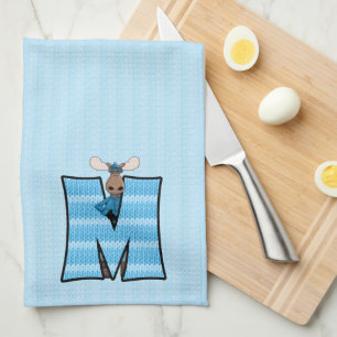 Kid's Blue Knit Print Monogram "M" Tea Towel