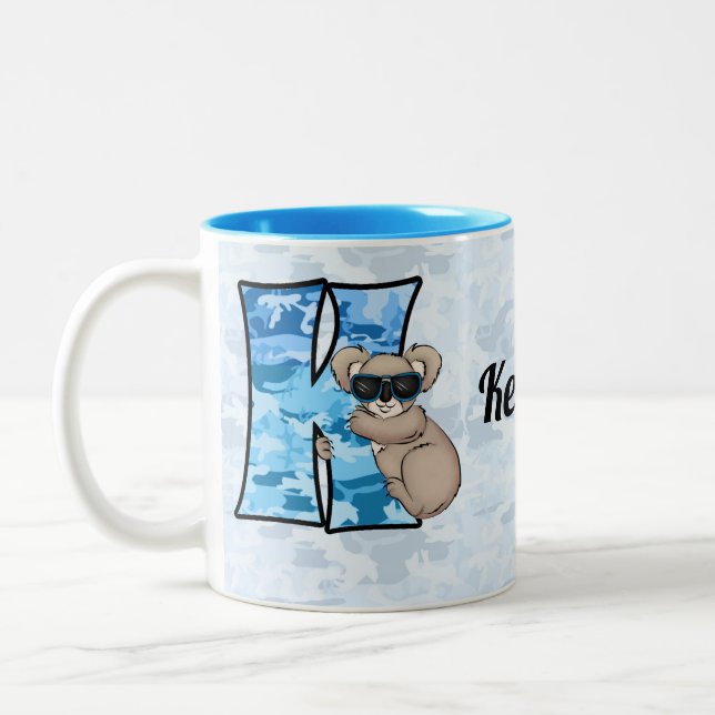 Kid's Blue Koala Monogram Letter K Two-Tone Coffee Mug (Left)