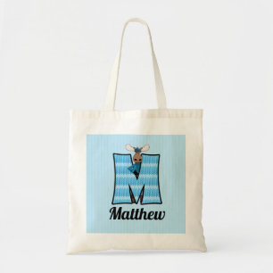 Kid's Blue Moose Monogram Letter M Tote Bag