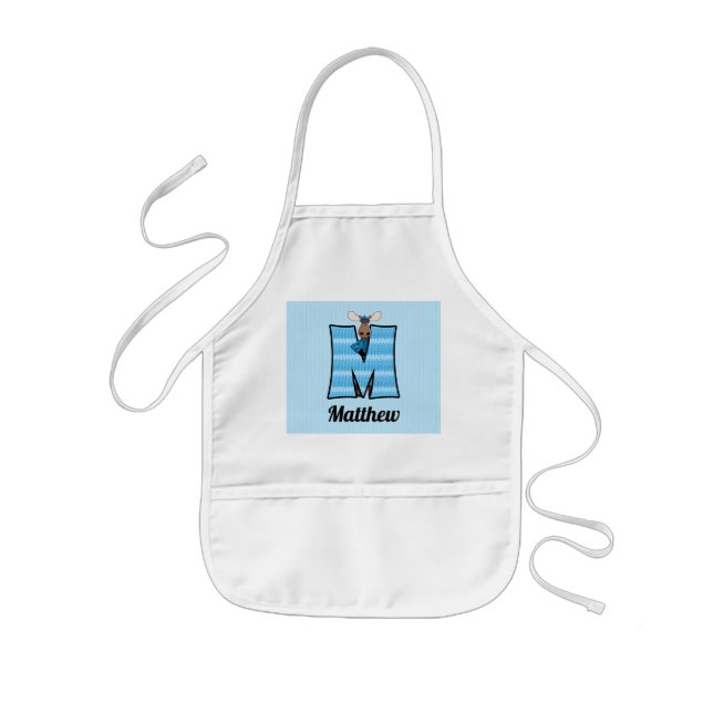 Kid's Blue Moose Monogrammed Letter M Kids Apron (Front)