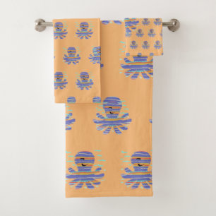 Kids Blue Octopus Coral   Bath Towel Set