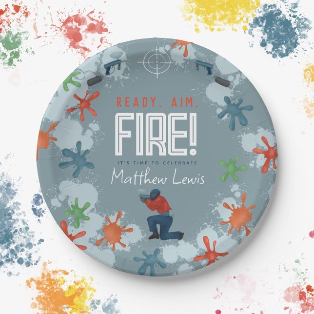 Kids Blue Paintball Boys Birthday Party Paper Plate (Creator Uploaded)