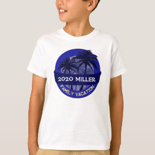 Kids blue palm tree custom name vacation tshirt
