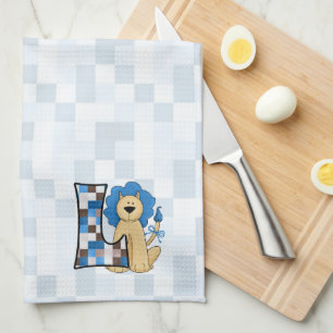 Kid's Blue Patchwork Monogram Letter L Tea Towel