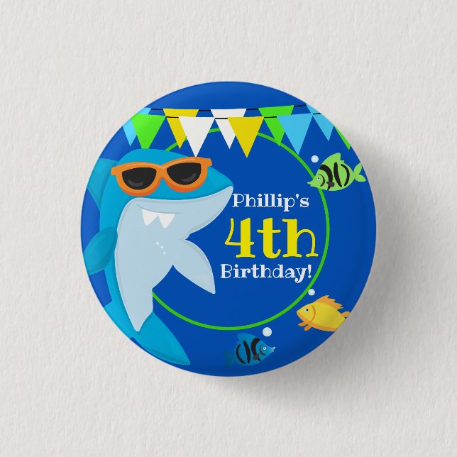 Kids Blue Shark Fintastic Birthday  3 Cm Round Badge (Front)