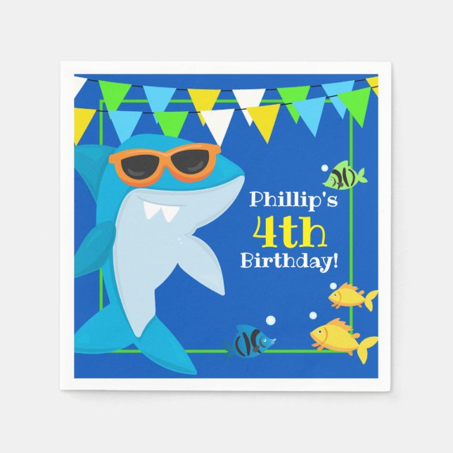 Kids Blue Shark Fintastic Birthday Napkin (Front)