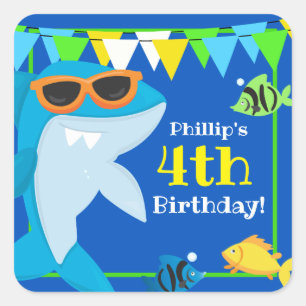 Kids Blue Shark Fintastic Birthday  Square Sticker
