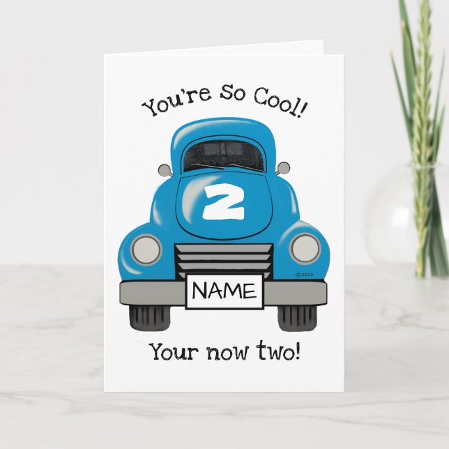 Kids Blue Truck Personalised Birthday Card (Front)