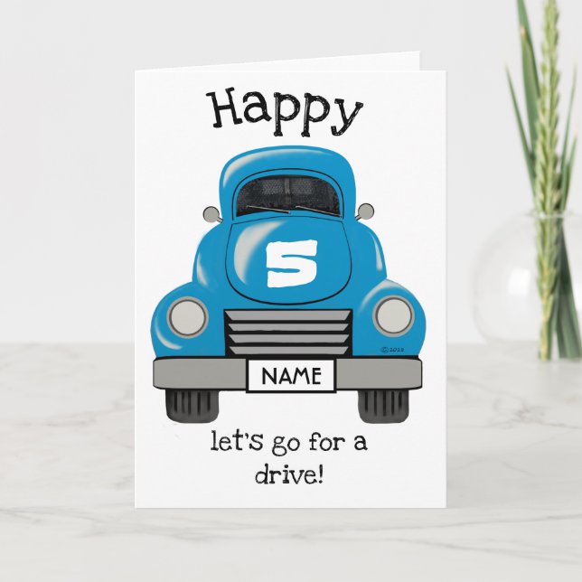 Kids Blue Truck Personalised Name, Birthday Card (Front)