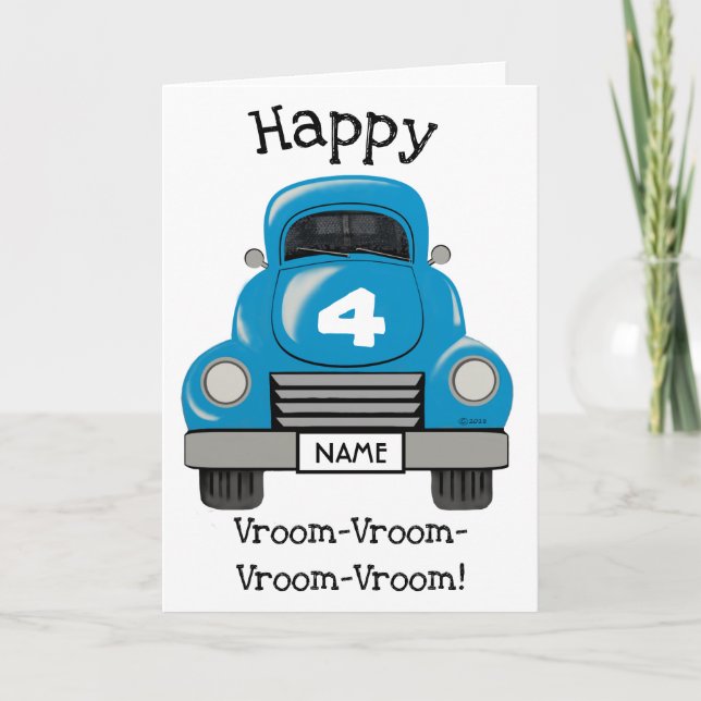 Kids Blue Truck Personalised Name, Birthday Card (Front)