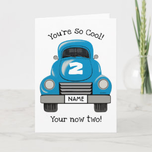 Kids Blue Truck Personalised Name, Birthday Card