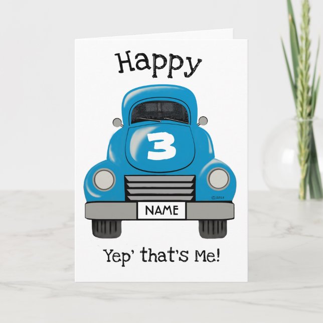 Kids Blue Truck Personalised Name, Birthday Card (Front)