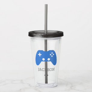 Kids Blue Video Game Controller Gamer Personalised Acrylic Tumbler