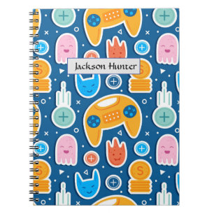 Kids Blue Video Game Pattern Notebook