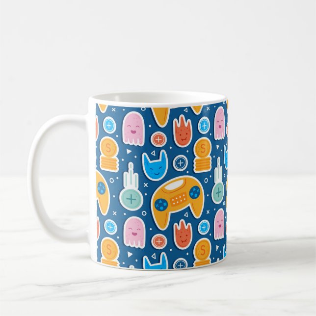 Kids' Blue Video Game Playstation Pattern Coffee Mug (Left)
