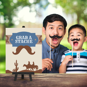 Kids Blue Western "Grab a stache" Party Favour Sig Poster