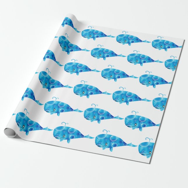 Kids Blue Whale Gift Wrap Any Occasion (Unrolled)
