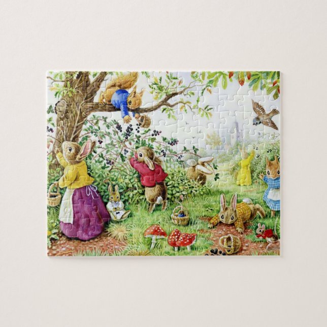Kids Blueberry Picking Bunny Family Jigsaw Puzzle (Horizontal)