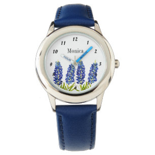 Kids Bluebonnets Texas Flowers Name Watercolor Watch