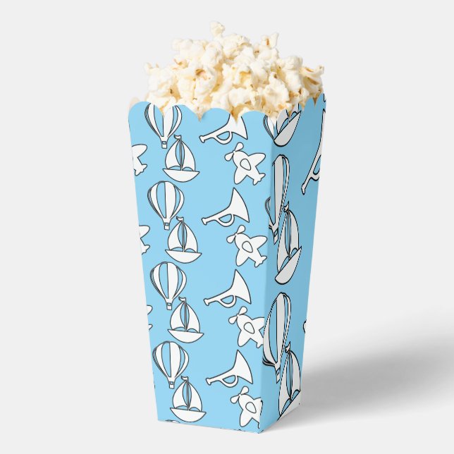 Kids Boat Plane Baby Blue Popcorn Favour Box (Popped)