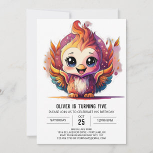 Kids Boho Phoenix Watercolor Birthday Invitation