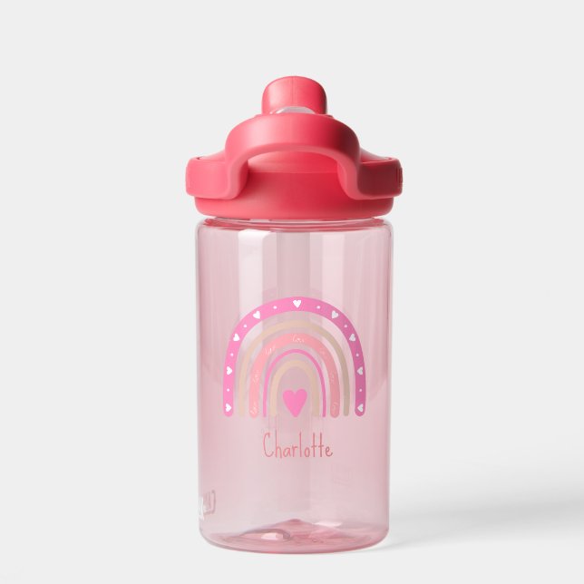 Kid's Boho Rainbow Custom Name Girl Water Bottle (Back)