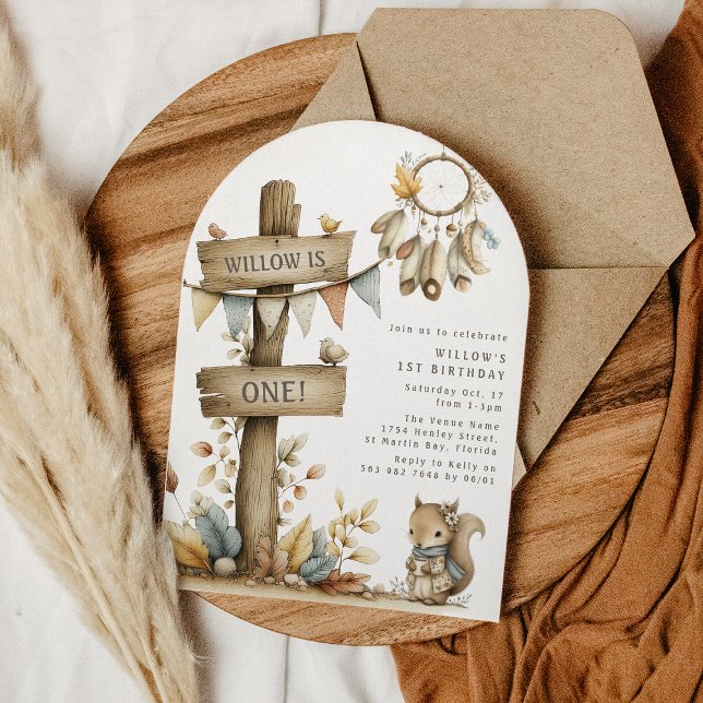 Kids Boho Woodland Themed Birthday Party Invitation (Creator Uploaded)