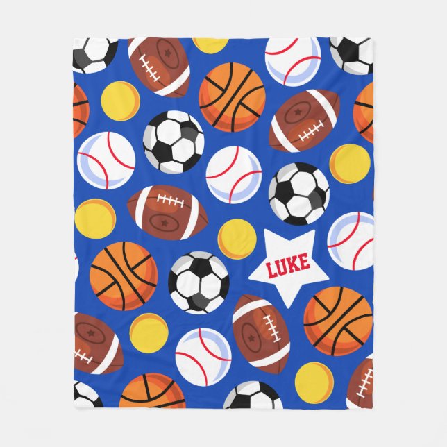 Kids Bold Colorful Sports Fleece Blanket (Front)