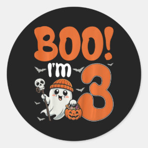 Kids Boo I'm 3 Halloween Spooky Pumpkin 3rd Birthd Classic Round Sticker