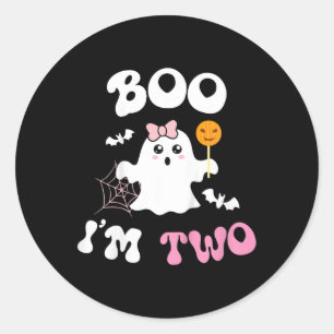 Kids Boo I'm Two Ghost Second 2nd Birthday Groovy  Classic Round Sticker