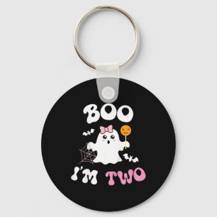 Kids Boo I'm Two Ghost Second 2nd Birthday Groovy  Key Ring