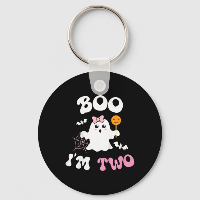 Kids Boo I'm Two Ghost Second 2nd Birthday Groovy  Key Ring (Front)