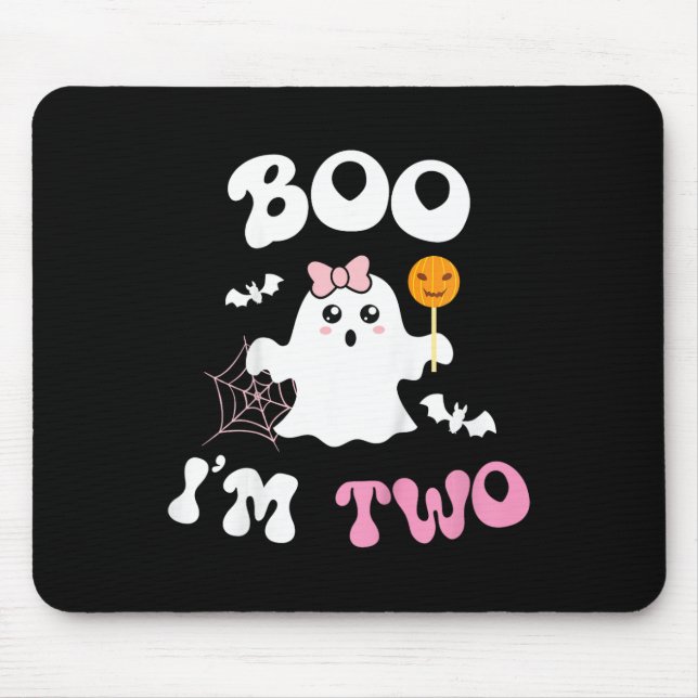 Kids Boo I'm Two Ghost Second 2nd Birthday Groovy  Mouse Mat (Front)