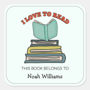 Kids Book Stack Personalised Bookplates Square Sticker