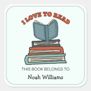 Kids Book Stack Personalised Bookplates Square Sticker