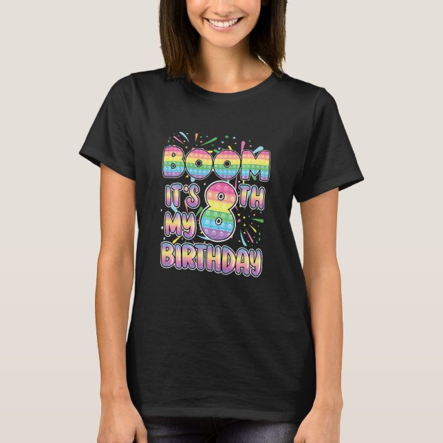 Kids  Boom It's My 8th Birthday Popper Number Pop  T-Shirt (Front)