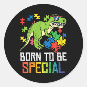 Kids Born Special Trex Puzzle Dino Boys Autism Awa Classic Round Sticker