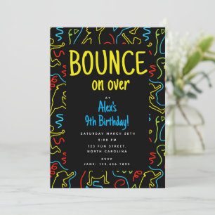 Kids Bounce on Over Black Neon Birthday Kids Invitation